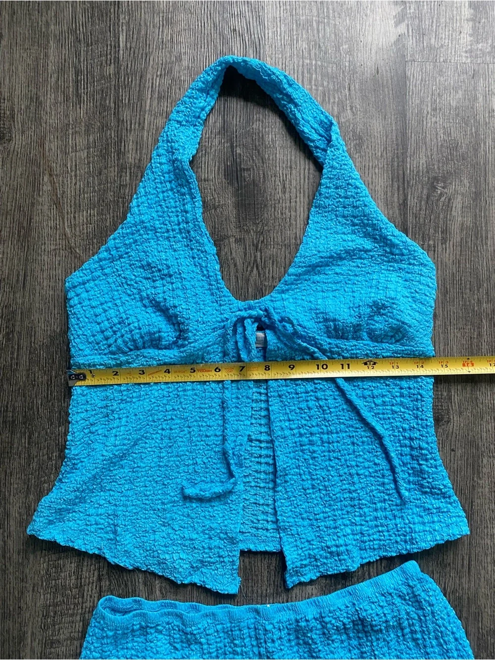 See You Monday Womens XL Blue Textured Crinkle Halter Top Shorts Set 2 Piece